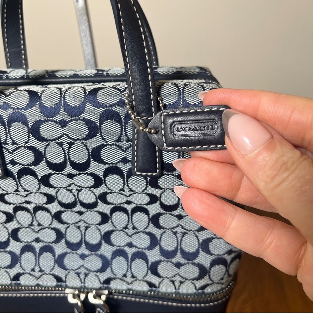 Coach Rare Y2K Early 2000’s Navy and Gray Signature Mini Top Handle Satchel - Picture 3 of 12